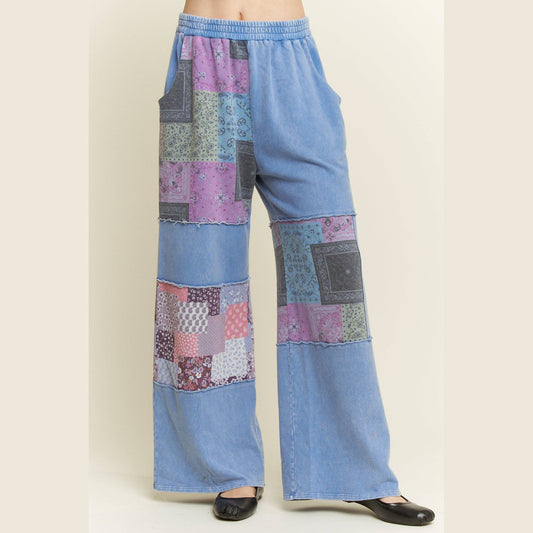 Mineral Washed Boho Block Patch Pants