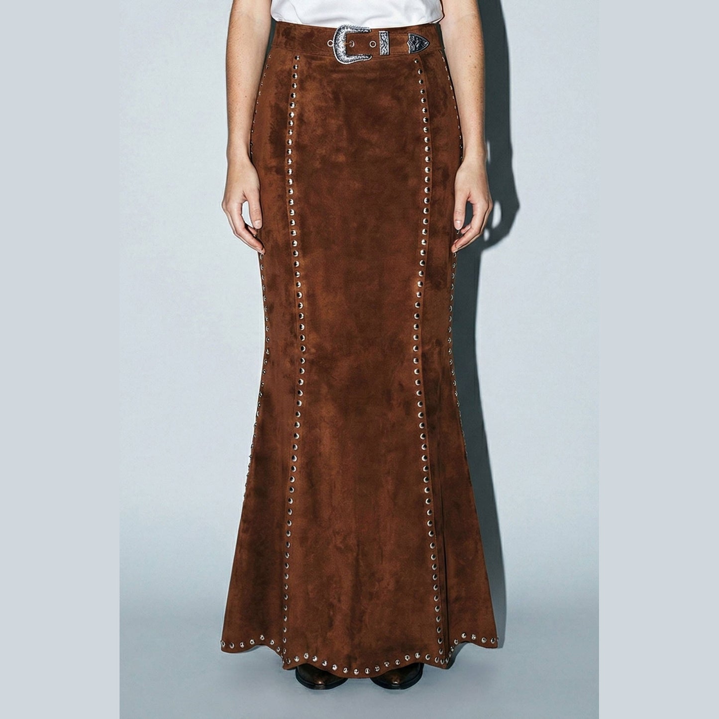 Suede Studded Maxi Skirt