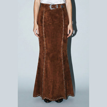 Suede Studded Maxi Skirt