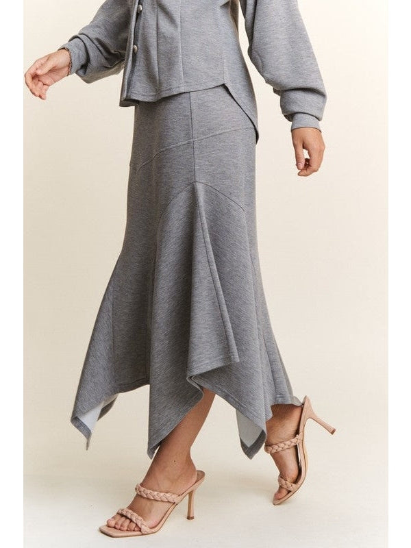 Point Structured Flare Jersey Long Skirt