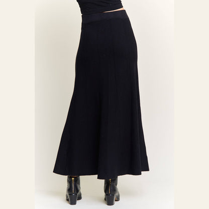 Ribbed Knit Pleated Midi Skirt