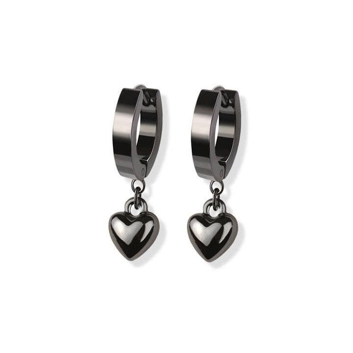 STAINLESS STEEL HUGGIE/HOOP EARRINGS WITH HEART