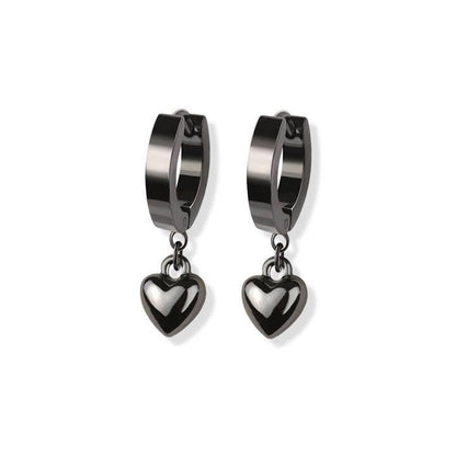 STAINLESS STEEL HUGGIE/HOOP EARRINGS WITH HEART