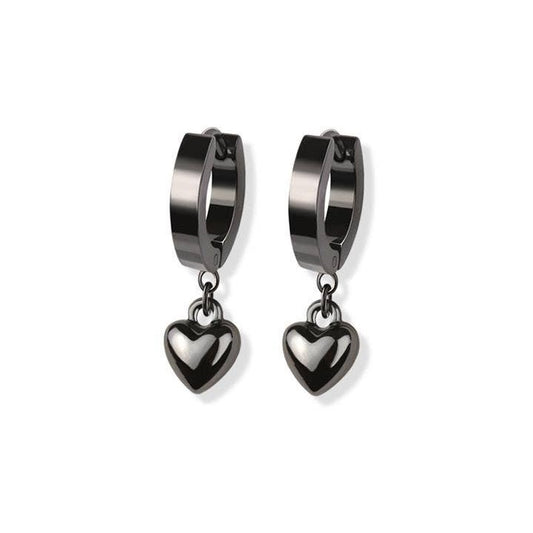 STAINLESS STEEL HUGGIE/HOOP EARRINGS WITH HEART