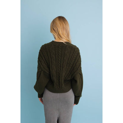 Chunky Cable Knit Button-Up Cropped Cardigan - The Feral Market
