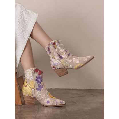 The Wanda | Taupe Floral Applique Western Boot