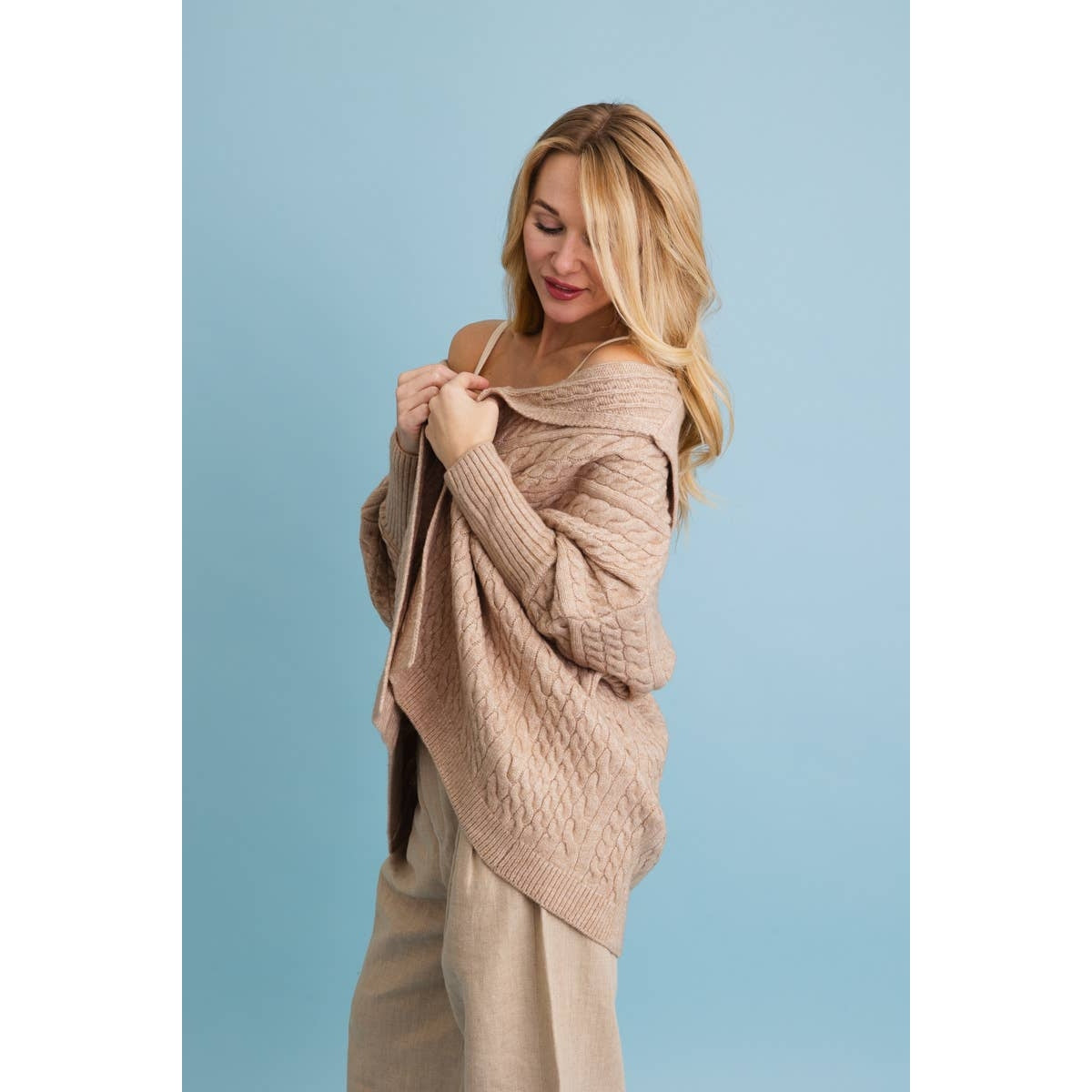 Chunky Cable Knit Oversized Poncho Cardigan