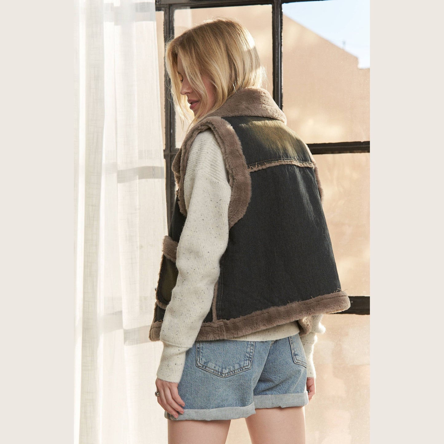 Knit Henly Denim Faux Fur Vest