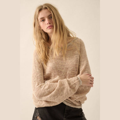 Burnout Knit Dolman-Sleeve Sweater