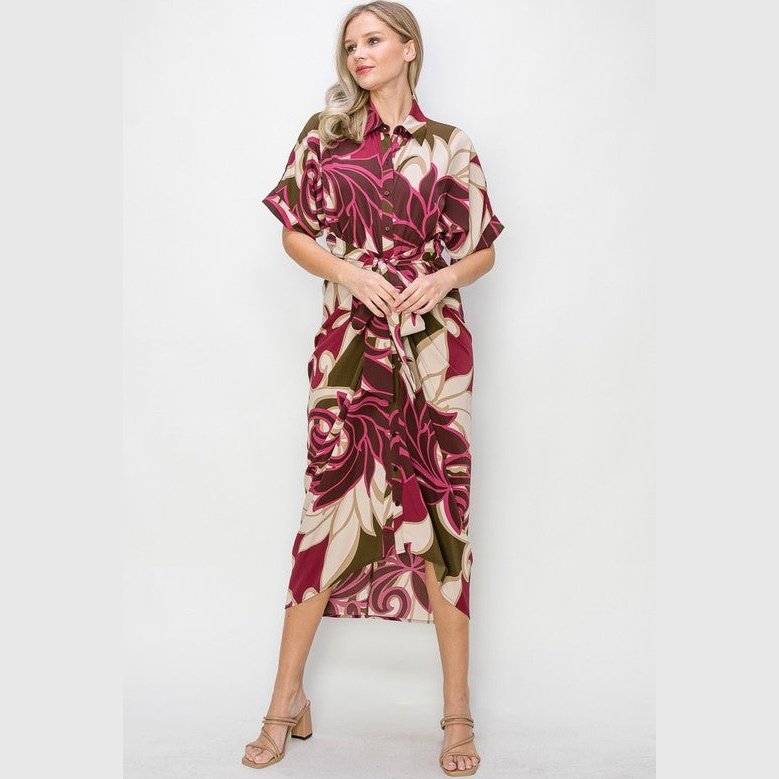 Annessa Floral Tie Front Pleated Dress