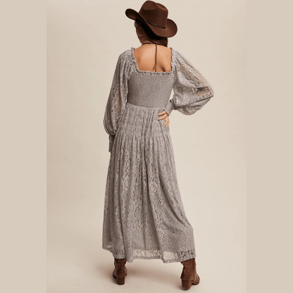 Vintage Lace Maxi Dress with Smocked Details