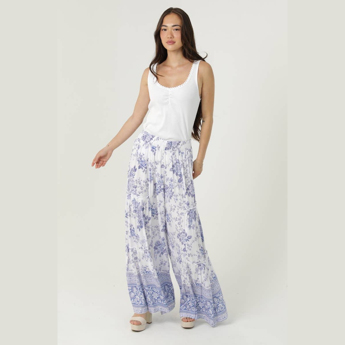FLORAL PRINT WIDE LEG TIERED PANTS - The Feral Market