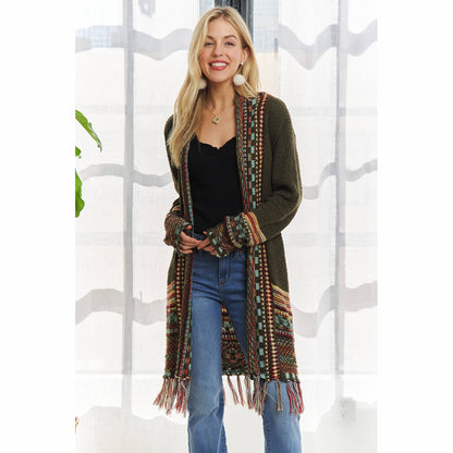 Fringe Hem Multicolor Cardigan