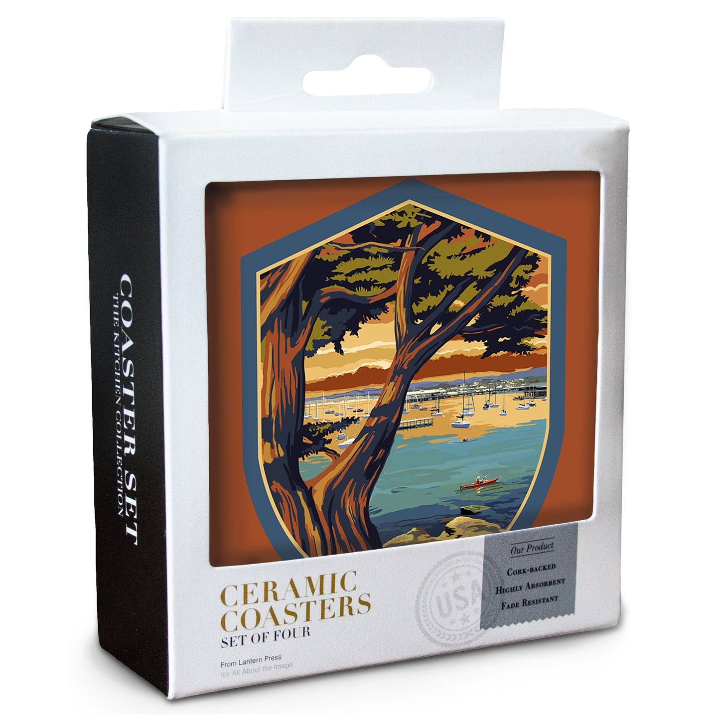 CERAMIC COASTER Monterey Wharf, California, Coastal Scene