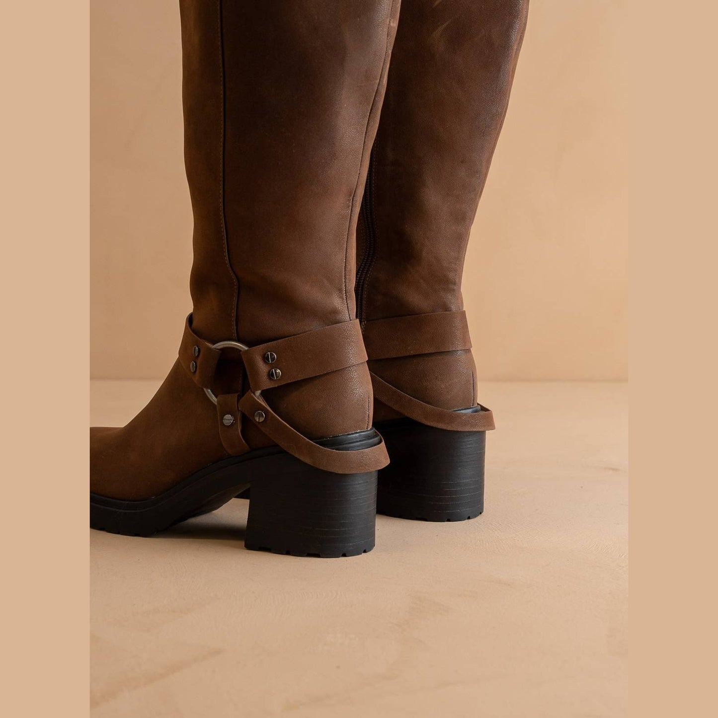 The Leanne | Coffee Moto Knee High Boot