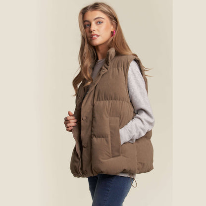 Button Down Courdoroy Puff Vest