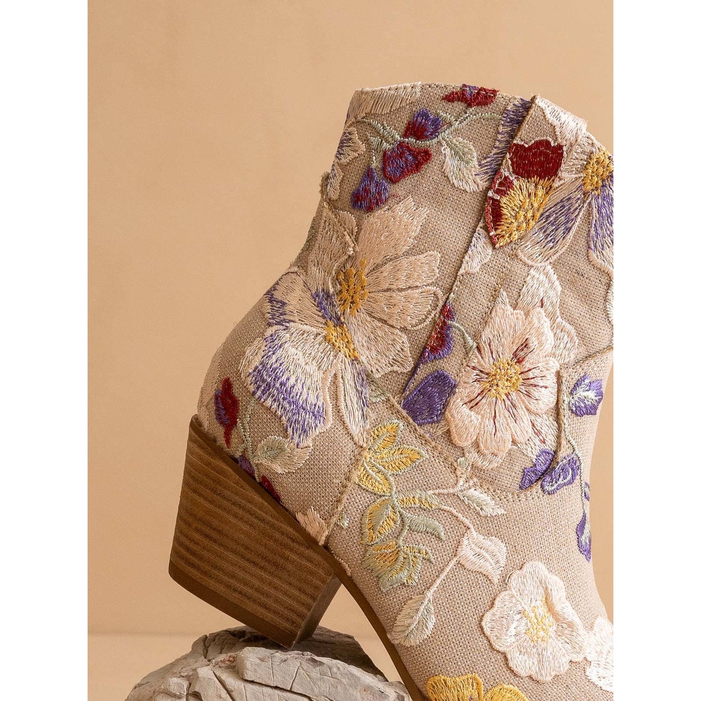 The Wanda | Taupe Floral Applique Western Boot