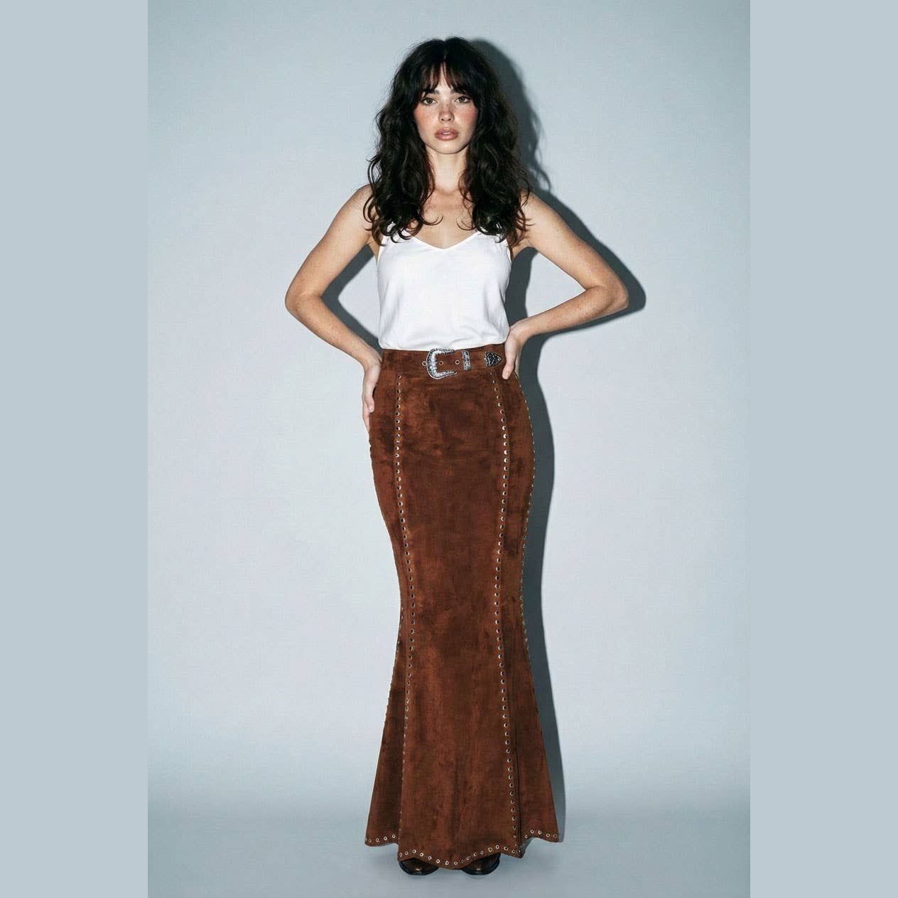 Suede Studded Maxi Skirt