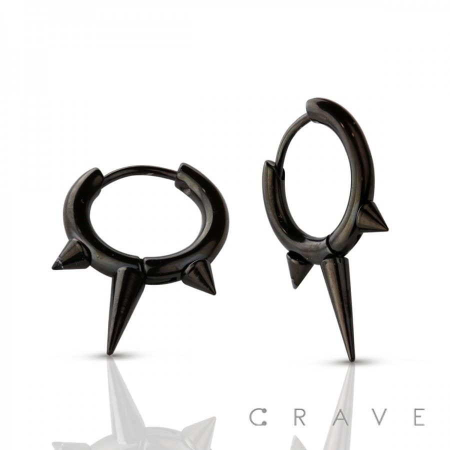 STAINLESS STEEL HUGGIE/HOOP EARRINGS WITH SPIKES