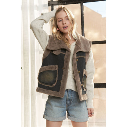 Knit Henly Denim Faux Fur Vest