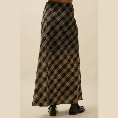 Ombre Dip-Dye Plaid Bias-Cut Maxi Skirt - The Feral Market