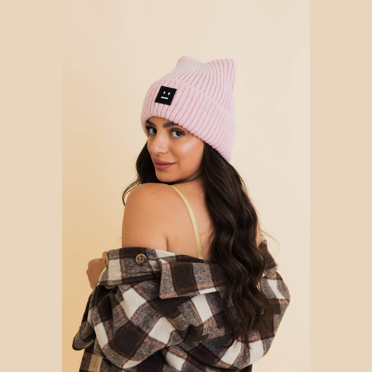 Chill Vibes Soft Ribbed Square Top Beanie