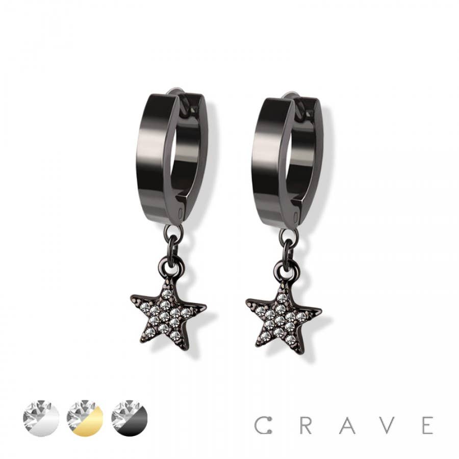 SS EARRINGS WITH ALLOY CZ PAVED STAR DANGLE