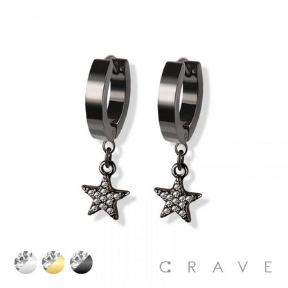 SS EARRINGS WITH ALLOY CZ PAVED STAR DANGLE