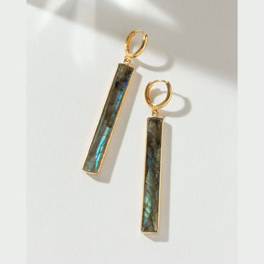 Gemstone Edge Huggie Hoop Earring Gold - Labradorite