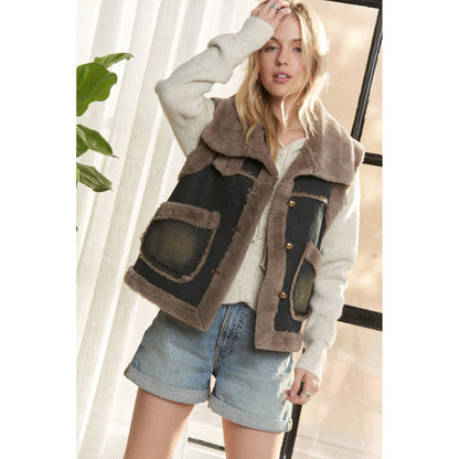 Knit Henly Denim Faux Fur Vest
