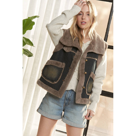 Knit Henly Denim Faux Fur Vest