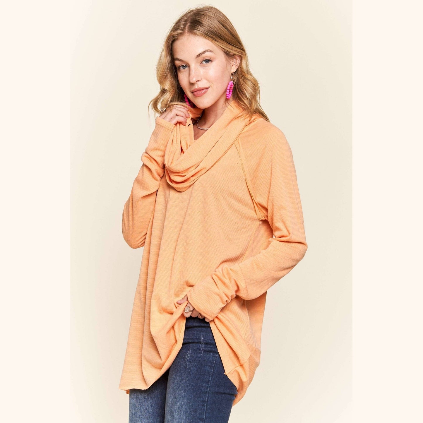 Raglan Sleeve Cowl Neck Top