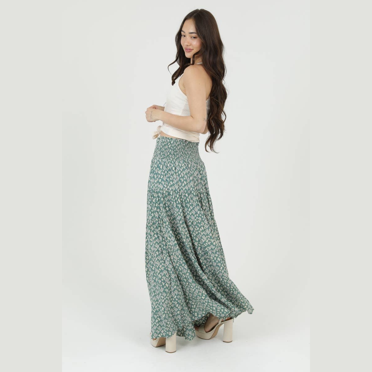 CACTUS PRINT SMOCKED WAIST TIERED A LINE MAXI SKI - The Feral Market