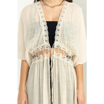 Lead Me On Tie-Front Lace Long Duster