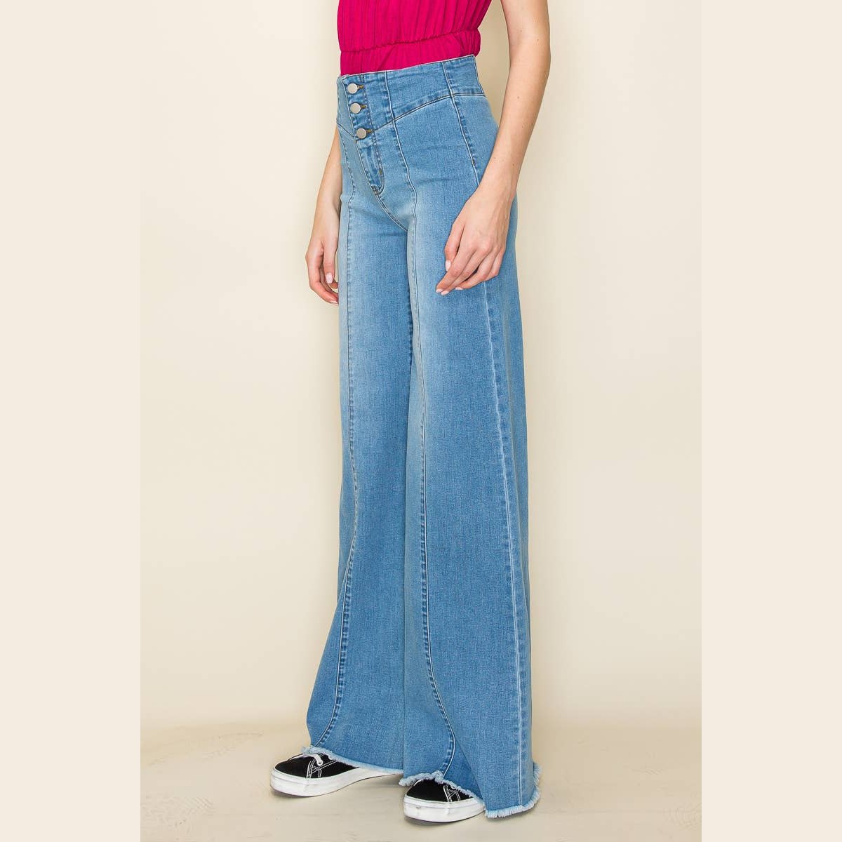 Lobelia Front Seam Wide Leg Denim Jeans in Dark Wash