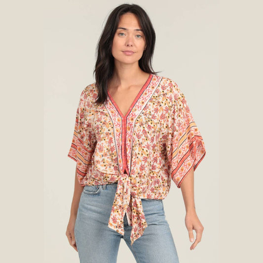 Bright Peachy Flowers Flowy Kimono Top
