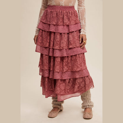 Lace Tiered Maxi Skirt