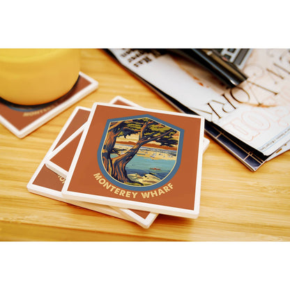 CERAMIC COASTER Monterey Wharf, California, Coastal Scene