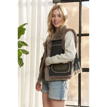 Knit Henly Denim Faux Fur Vest