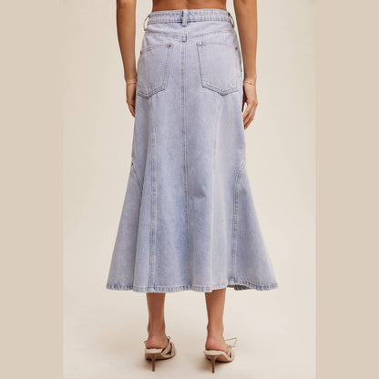 Embroidered Denim Midi Skirt