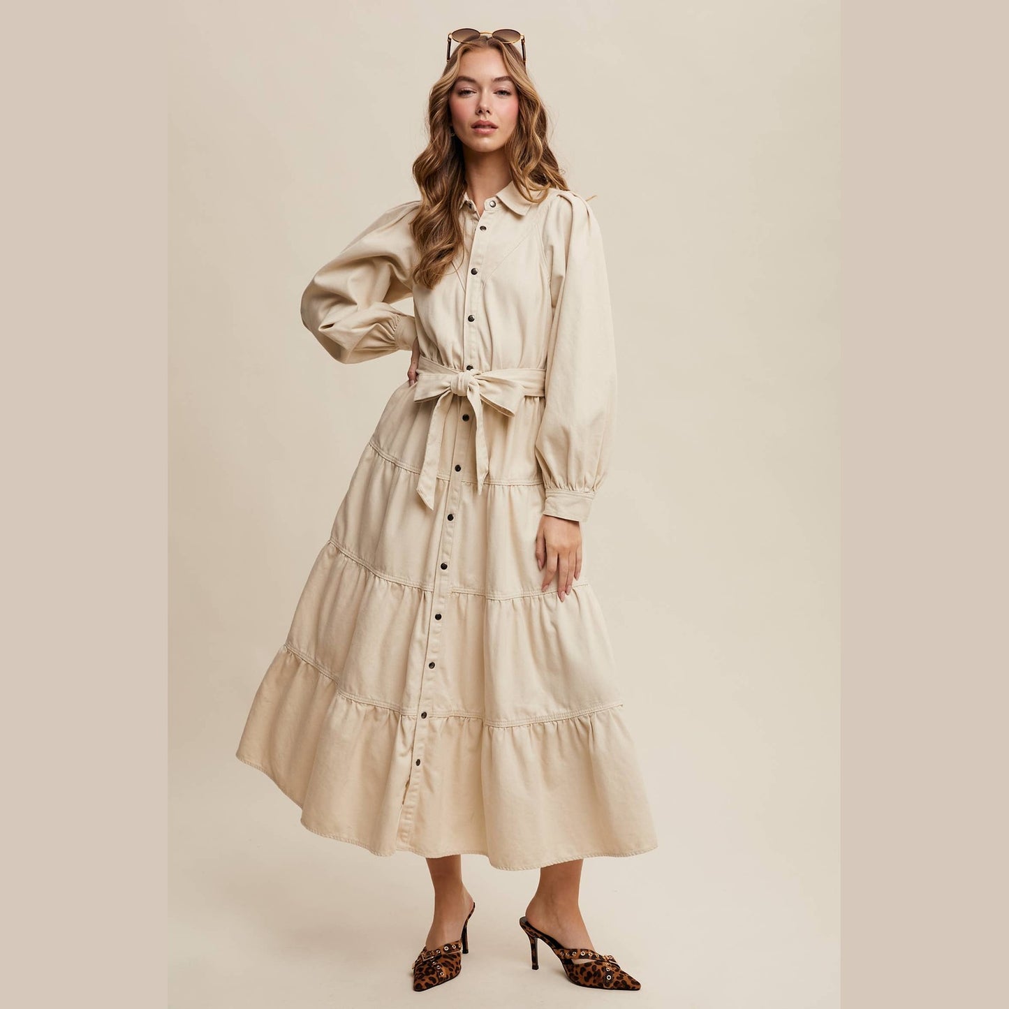 Utility Tiered Denim Midi Dress