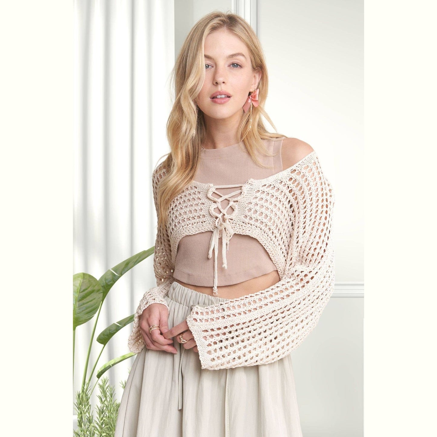 Front Lace Up Crochet Bolero