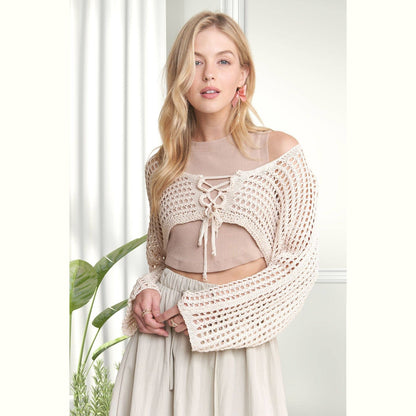Front Lace Up Crochet Bolero