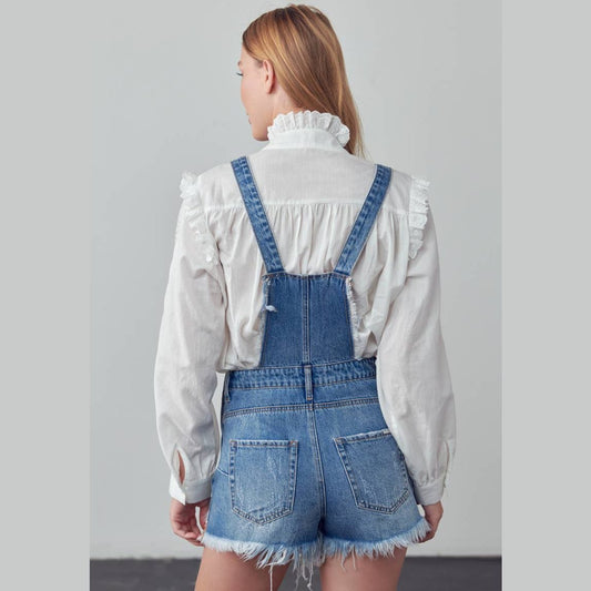 Frayed Hem Denim Overall Romper - The Feral Market