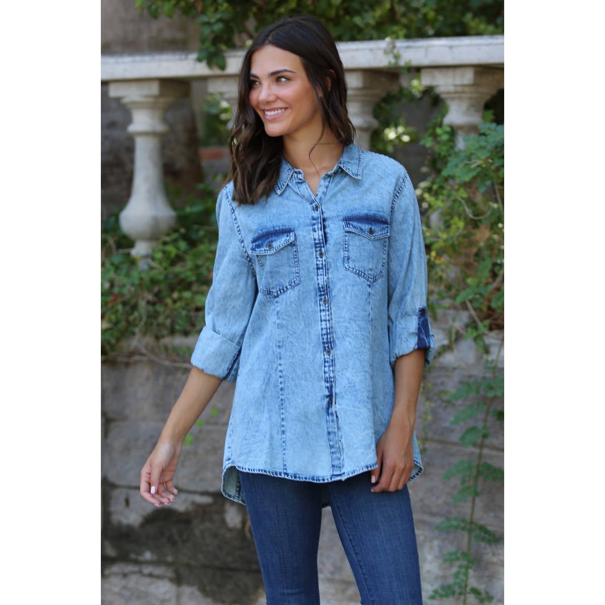 Floral Filagree Embroidered Denim Shirt - The Feral Market