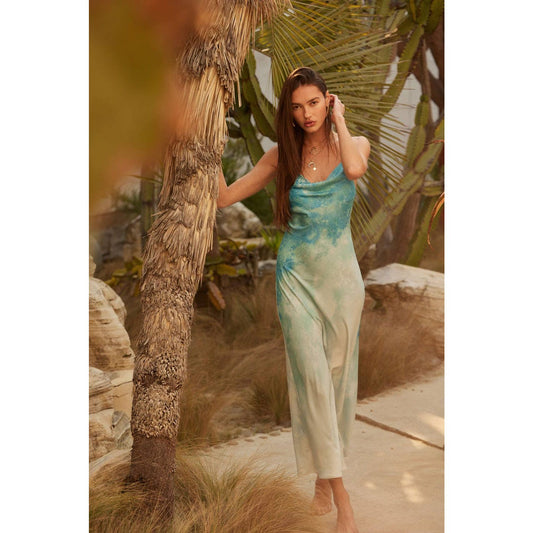 Tie Dye-Print Satin Bias-Cut Maxi Dress