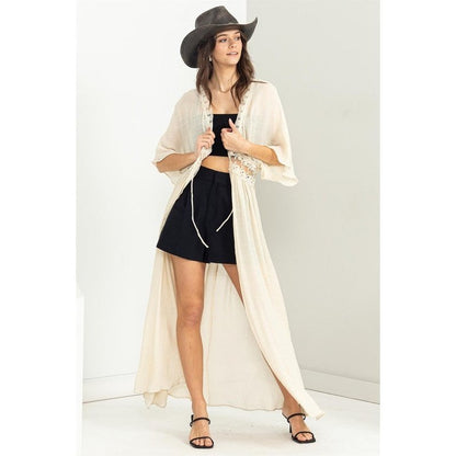 Lead Me On Tie-Front Lace Long Duster