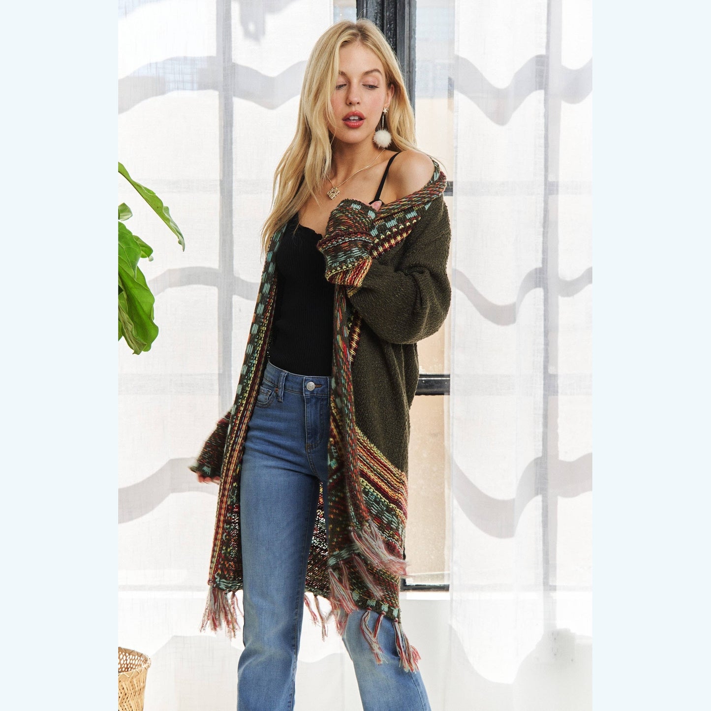 Fringe Hem Multicolor Cardigan