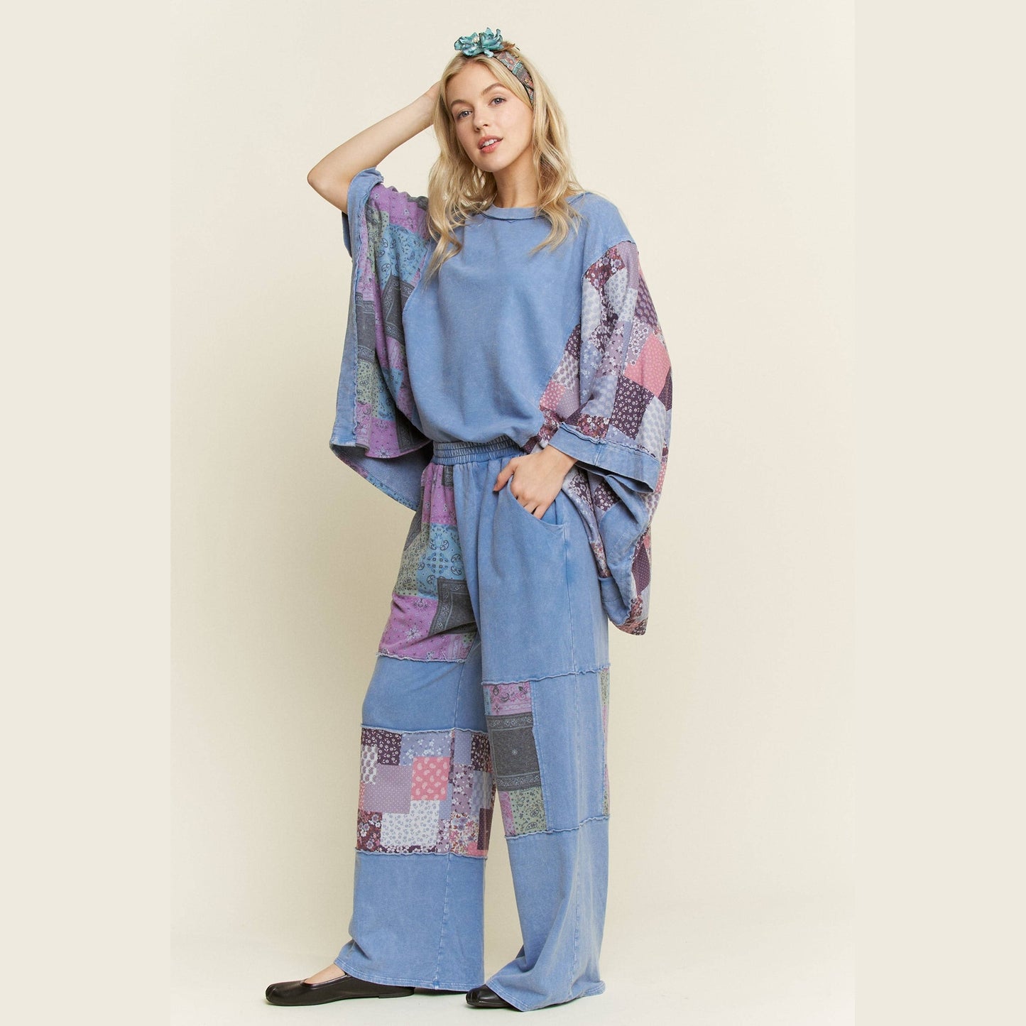 Mineral Washed Boho Patch Poncho Top