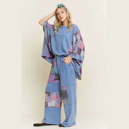 Mineral Washed Boho Patch Poncho Top